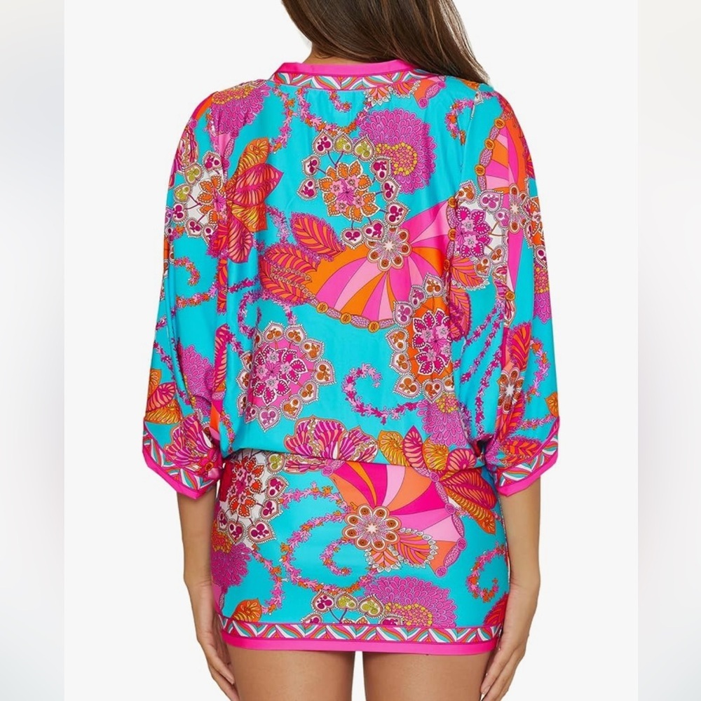 NWT Trina Turk Pink and Blue Floral Swim Cover-Up Meilani - Picture 3 of 3